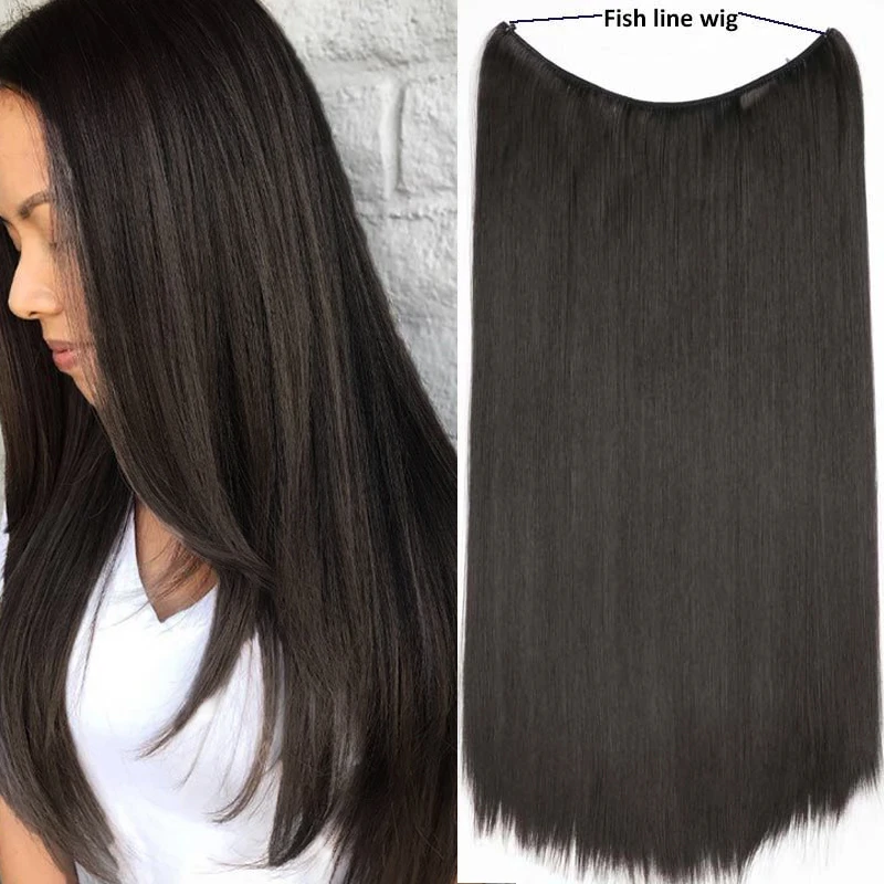 24inch Invisible Wire No Clip One Piece Halo Hair Extension flip in false  hair Hairpieces Synthetic hair for women|Synthetic Clip-in One Piece| -  AliExpress