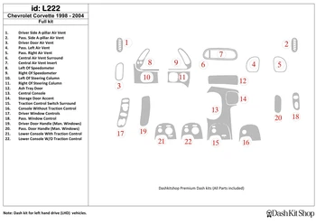 

Interior lining for Chevrolet Corvette 1998-2004. Set L222.