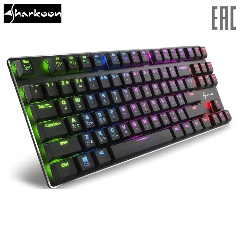 Клавиатура Sharkoon PureWriter TKL RGB Red механическая, Kailh Red, проводная, подсветка RGB, USB, цвет: черный