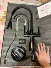 Quyanre-grúa filtrada para cocina, grifo con filtro de agua de rotación 360, mezclador de fregadero de tres vías, color negro mate