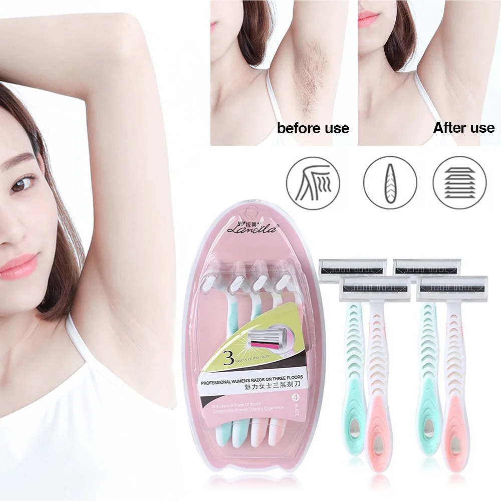 

1 Razor Handle or 4 Razor Blades Manual Shaving Women Razors Underarm ladies' depilator safety Razor Head Blade Shaving knife