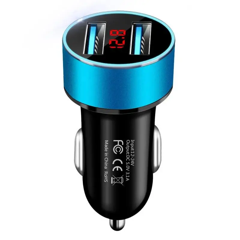 Алюминиевый сплав USB Автомобильное зарядное устройство двойной 5 В/3.1A светодиодный светильник адаптер Универсальный 12-24 в автомобиль мотоцикл сигарета напряжение дисплей Разъем - Название цвета: Синий
