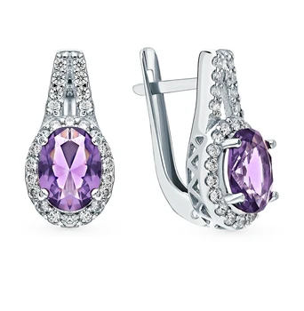 

Silver earrings with cubic zirconia and quartz synthetic sunlight sample 925