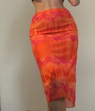 Faldas de estilo informal bohemio para mujer, faldas de cintura alta con estampado Floral, color Naranja, a media pierna, para playa, fiesta y vacaciones