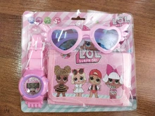 Regalo Original de LOL sorpresa muñecas 3 en 1 figuras Lol gafas de sol billetera con reloj Digital figura de Anime reloj para niños