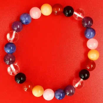 

Chain bracelet 7 Chakras Smooth Ball 8mm Mix piedras Minerals gemas Onyx chain bracelet quartz case Pink