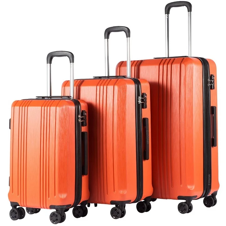 Комплект из 3 предметов, чемодан с замком TSA, Спиннер 20in24in28in, расширяемый чемодан, PC+ ABS, Жесткая Сторона, чемодан, бе - Цвет: Оранжевый
