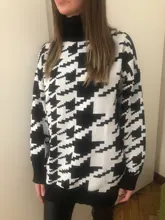 White Sweater Turtleneck Long Pullover Simplee Knitted Houndstooth Black Women Warm Fashion