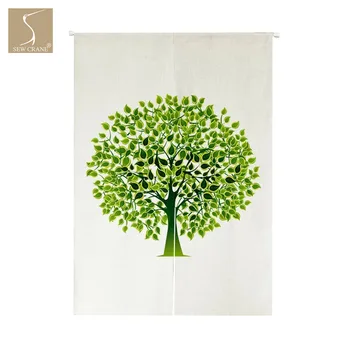 

Abstract Stylized Spring Trees Green Leaves Home Restaurant Door Curtain Japanese Noren Doorway Drapes Kitchen Room Divider