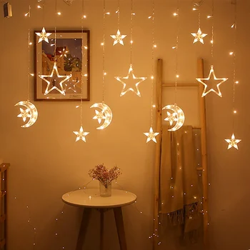 EU Plug/Battery Moon Star LED Fairy String Light Garland EID Mubarak Ramadan Decoration Christmas Holiday Lighting Wedding Party 1