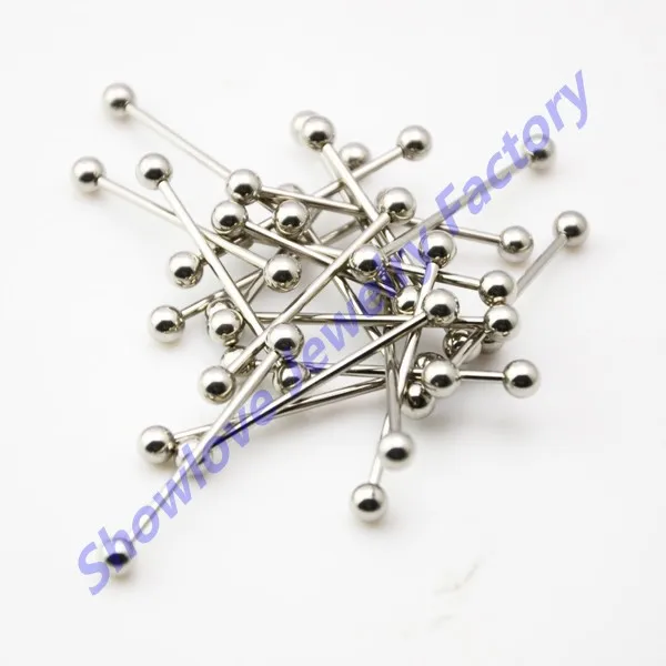 Showlove-100pcs/лот 14 г Сталь промышленных Бар язык штангой Ringsb сосков Бар оптовая продажа пирсинг украшения для тела