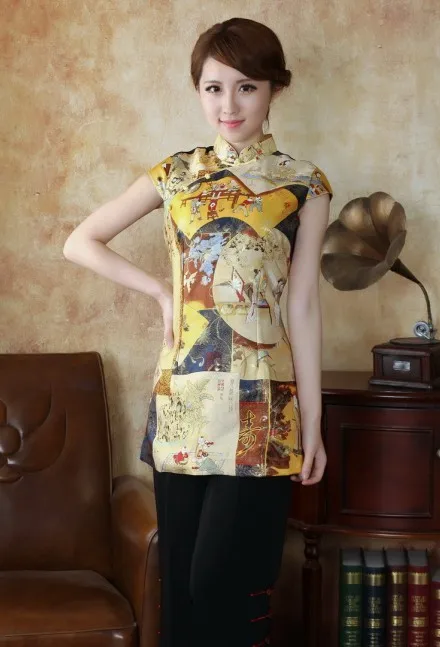 Новая модная Золотая китайская женская одежда шелковые блузки, рубашки, топы больших размеров S M L XL XXL XXXL TD17