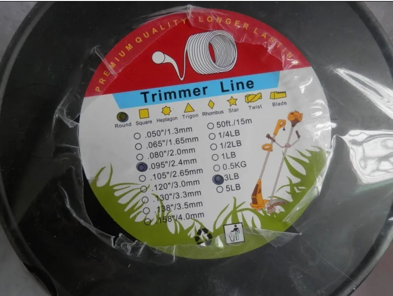 Круглый х 2.4 мм x 3LB трава gator триммер линии диам. 0.095 "х ок. 250 м ролл Катушка упаковка Strimmer нейлон линии