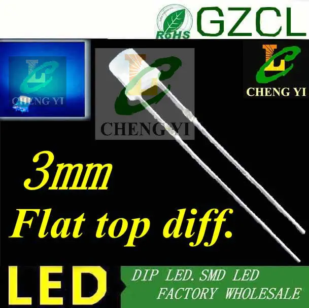 Flat top 3 мм синий рассеянный свет светодиод 465-475nm широкоугольный Подсветка dip led(CE& Рош