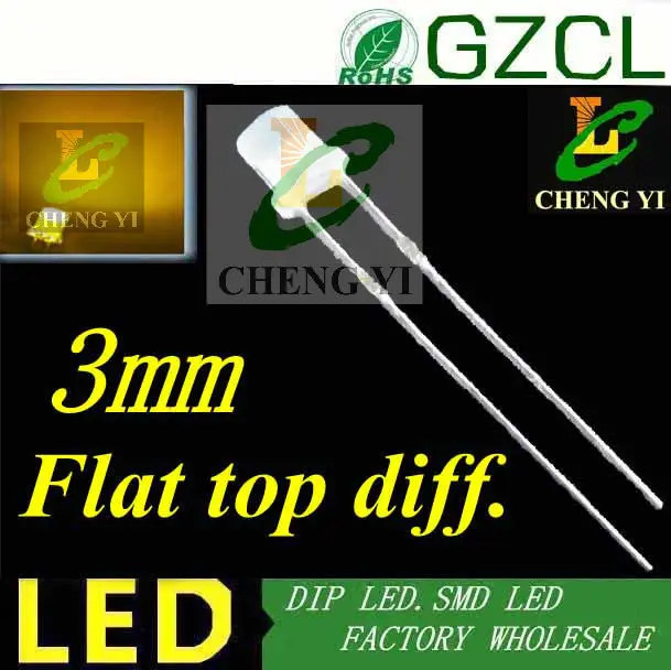 CE& Рош) круглый 3 мм с плоской верхней желтый dip led 585-595nm рассеянный свет диода 3 мм светодиодный индикатор 2,0-2,2 В