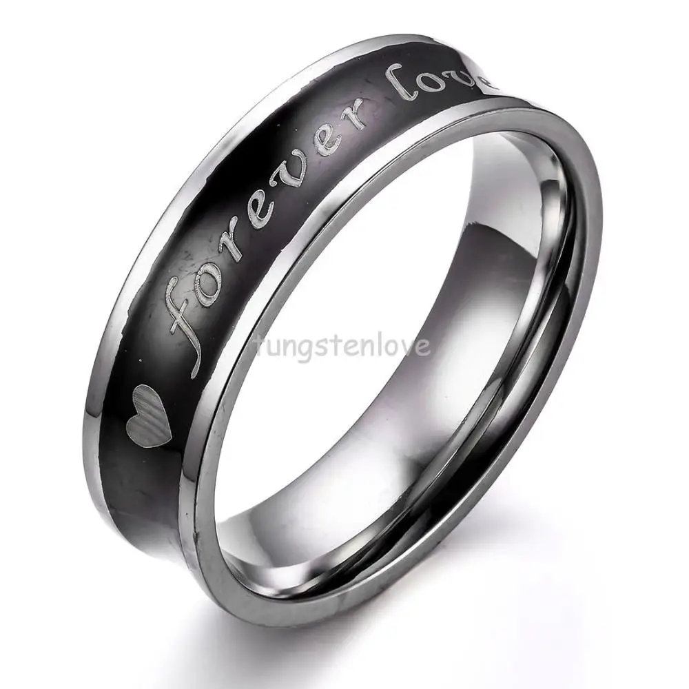 Jewelry Stainless Steel Black & Silver Classic Eternal "Forever Love" Promise Ring Engagement Wedding Rings for Men Women