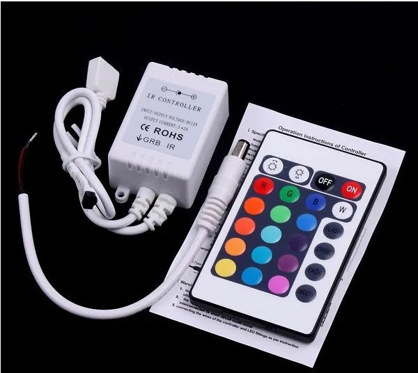 5 м 3528-Водонепроницаемый SMD Светодиодные ленты 300 светодиодов 5 м 3528 RGB LED контроллер 24 клавиш + 12V2A Мощность адаптер