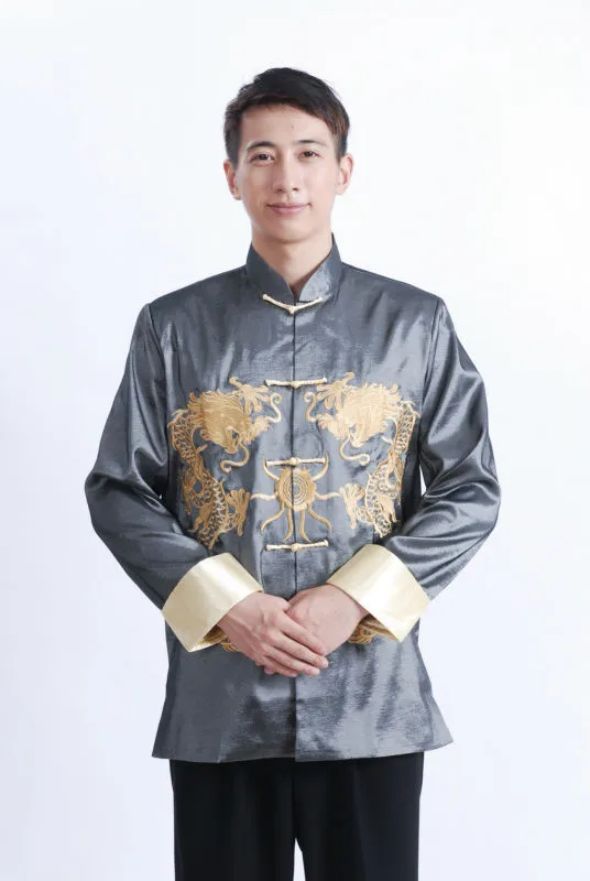 Шанхай история одежда в стиле династии Тан китайское традиционное двойной дракон печатная одежда в стиле династии Тан рубашка, рубашка с воротником-стойкой и рисунком «кунг-фу» куртка