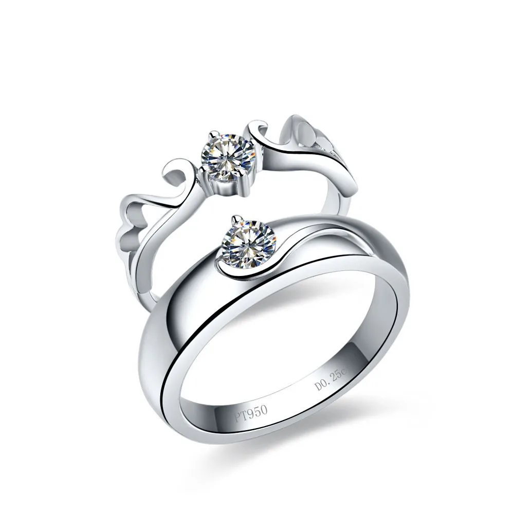 Угловые Крылья 0.5Ct фантастические кольца для пар отличные Свадебные кольцо из стерлингового серебра 925 для влюбленных