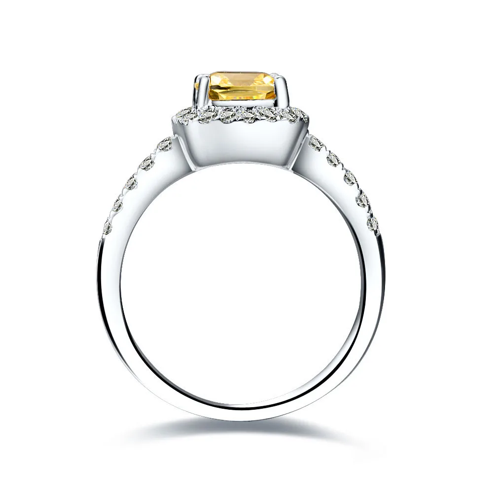 1CT Подушка, обручальное кольцо с желтыми бриллиантами, Твердые 18 K позолоченные украшения кольцо AU750, Золотое женское кольцо на головщину
