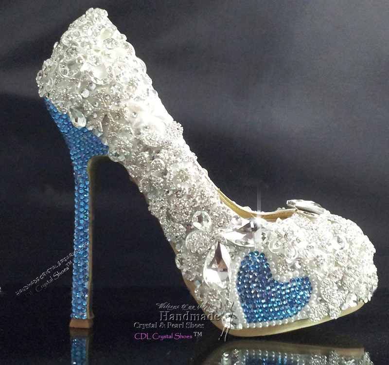 Handmade Crystal Sky Blue And Rhinestone Bridal Shoes Wedding