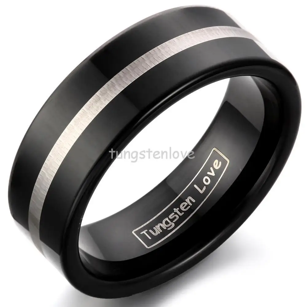 8mm Comfort Fit Black IP Tungsten Carbide Anniversary Ring Mens Engagement Wedding Rings Jewelry