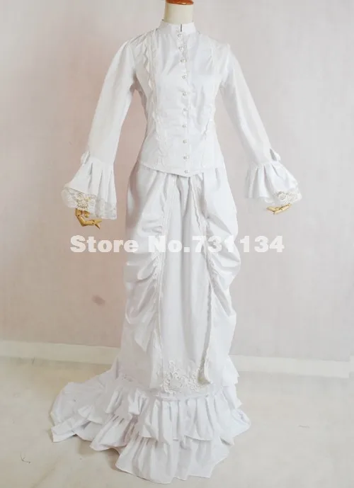 Классическая элегантная и изящная белая хлопковая 19th века histerical платье длиной до пола-Длина викторианской суеты бальное платье для вечерние
