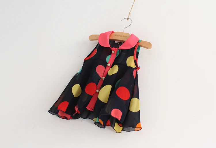 Модная летняя шифоновая блузка без рукавов с круговыми волнами для девочек блузка в горошек детская одежда