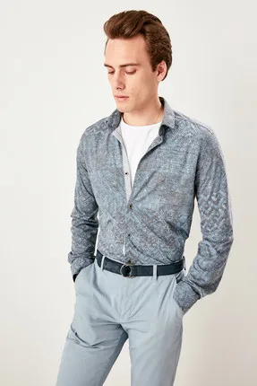 

Gray Men's Knitting Pattern Ethnic Extra Slim Fit Shirt TMNSS19RS0015