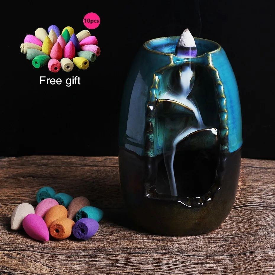 

New Hot Sale Ceramic Backflow Waterfall Smoke Incense Burner Censer Holder Zen Home Decor