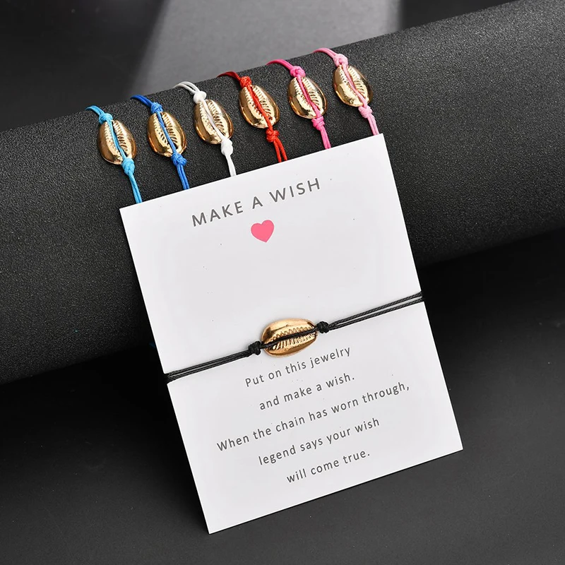 

Sale Adjustable Shell Handmade Bracelet For Women Men Card Adjustable Red Black String Jewelry
