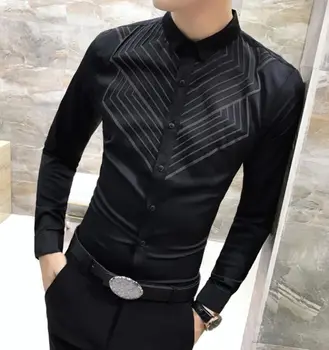 

Men's Business Striped stamping Shirts Casual Slim Long Sleeve Dress Shirts Brand Long Sleeve Cotton Stylish High Quality