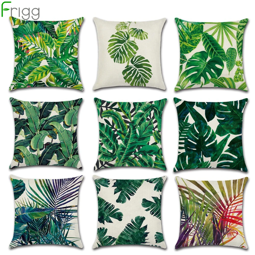 

Frigg 45x45cm Tropical Plants Cushion Cover Sofa Green Leaves Throw Pillow Covers Linen Palm Leaf Decorative Pillow Cases