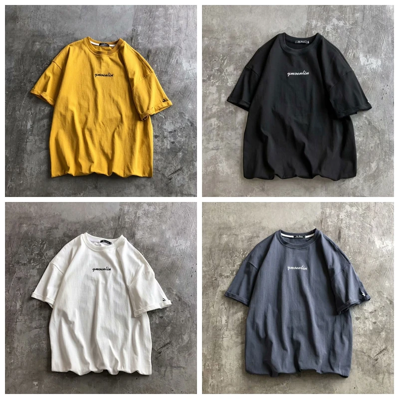 

Men T Shirt Embroidery Streetwear Loose Oversized Tee Casual Short Sleeved Harajuku O-neck New Hip Hop Cotton Drop Shipping