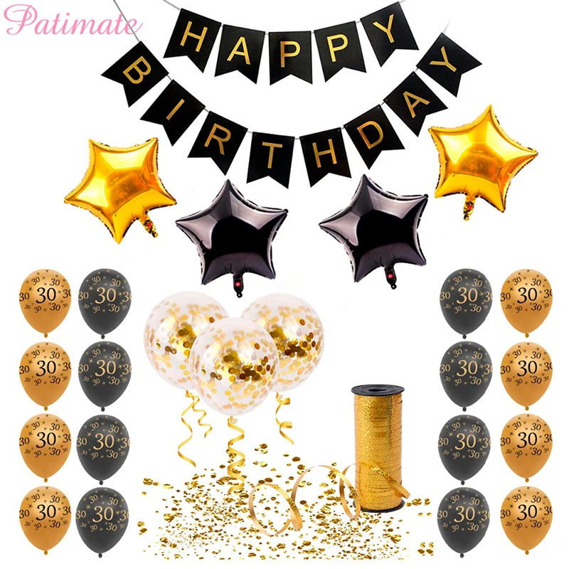 

PATIMATE 30 40 50 60 70 Happy Birthday Balloons Party Decorations Adult Customized Birthday Supplies Gold Black Balloon