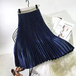 2019 Весна Для женщин Элегантная складчатая юбка эластичные Высокая Талия Для женщин Длинная юбка женские осенние дамы высокое качество