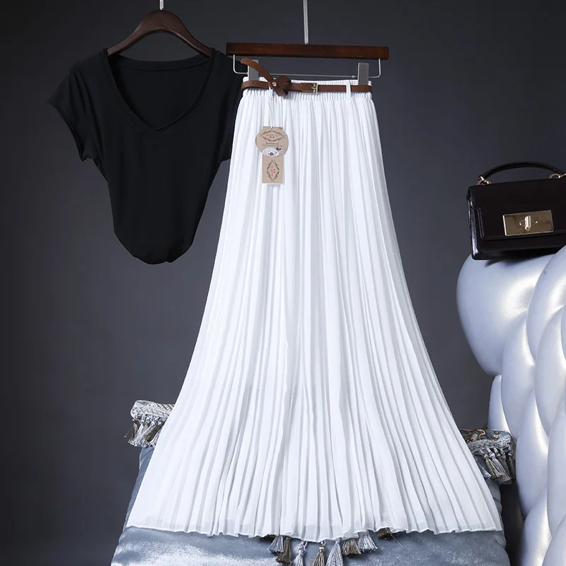 Высококачественная женская летняя юбка с высокой талией, винтажная Женская плиссированная юбка, Saias Femme Boho белая длинная шифоновая юбка, уличная одежда