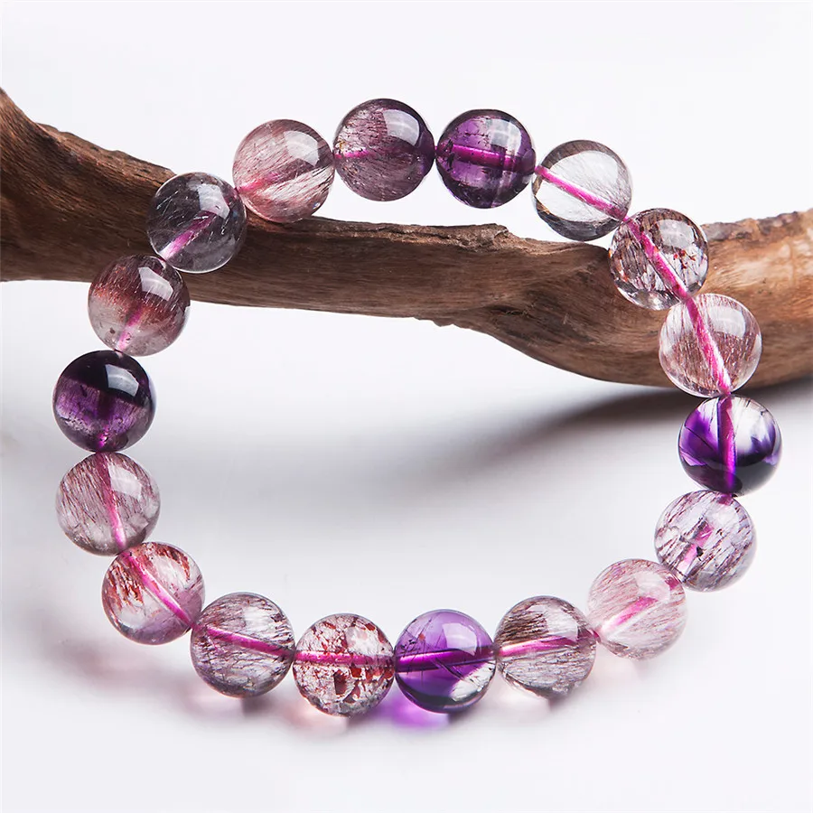

New Bracelet 11mm Genuine Natural Super Seven Melody Stone Purple Rutilated Quartz Crystal Round Bead Bracelets Aaaaaa