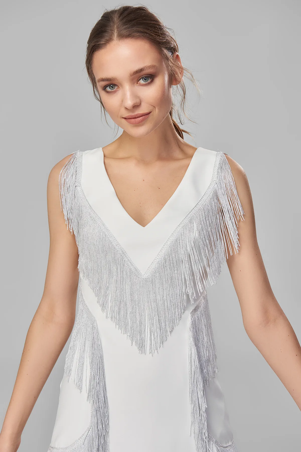 Trendyol/платье цвета слоновой кости с кисточками TPRSS18BK0026 | Свадьбы и торжества