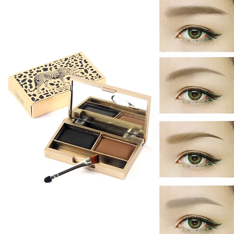 

Fashion Two Color Eye Shadow With Brush&Mirror Waterproof Glitter Eyebrow Enhancers Eye Shadow Cosmetic Case Women Makeup Box