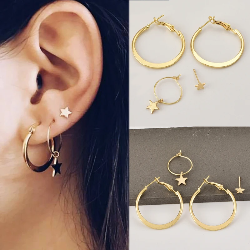 Серьги женские круглые золотистые гипоаллергенные 1 комплект|Серьги-кольца| |