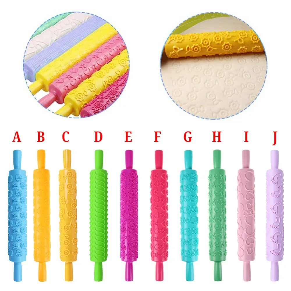 

2019 New 14 Styles Cake Dough Baking crafts Portable Embossed Rolling Pin Heart Pattern Fondant Pastry Cake Decorating Tools