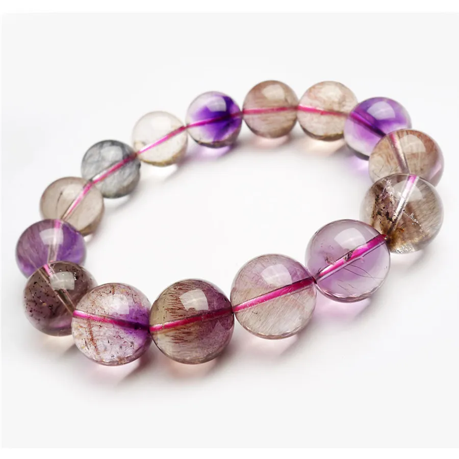 

Genuine Colorful Natural Super Seven Melody Stone Bracelets Women Men Stretch Natural Rutilated Quartz Crystal Bracelet 15mm