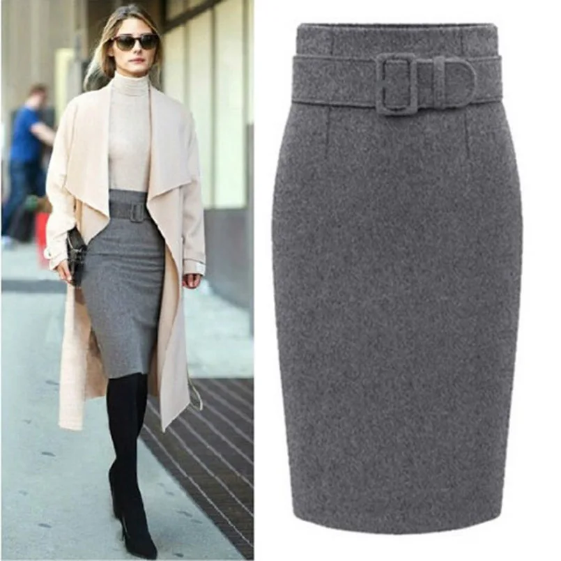 

New Fashion Autumn Winter 2018 Cotton Plus Size High Waist Saias Femininas Casual Midi Pencil Skirt Women Skirts Female