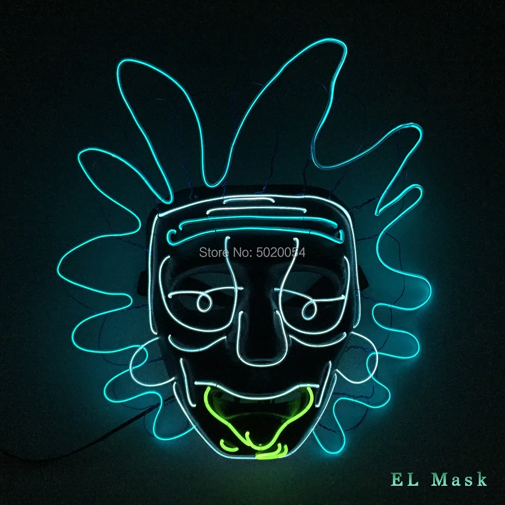 

High Quality Movie&TV Rick and Morty EL Wire Glowing Mask Cosplay Rick Flashing Masks Halloween Party Collection Props