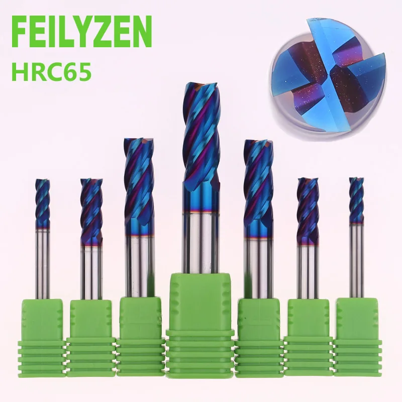 FEILYZEN HRC65 твердосплавный NaCo/синее покрытие плоская Концевая фреза 4 флейты