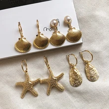 

Sale Gold Color Sea Shell Starfish Dangle Earrings For Women Alloy High Quality Bohemian Conch Summer Beach Earrings