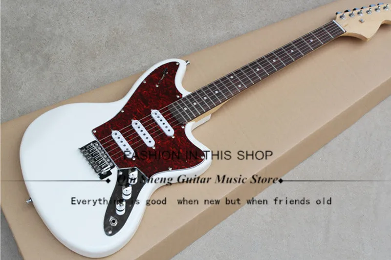 

white electric guitar with jaguar body,SSS pickups,rosewood fretboard with red pearl setting,free shipping