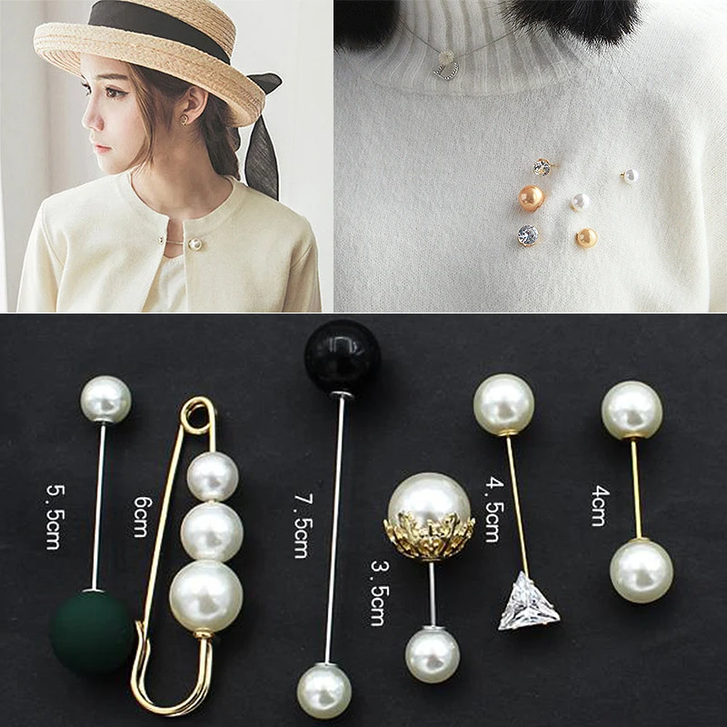 

Fashion Charm Double Simulated Pearl Brooch Pins For Women Lapel Brooch Jewelry Dress Suit Crystal Flower Pin Brooches