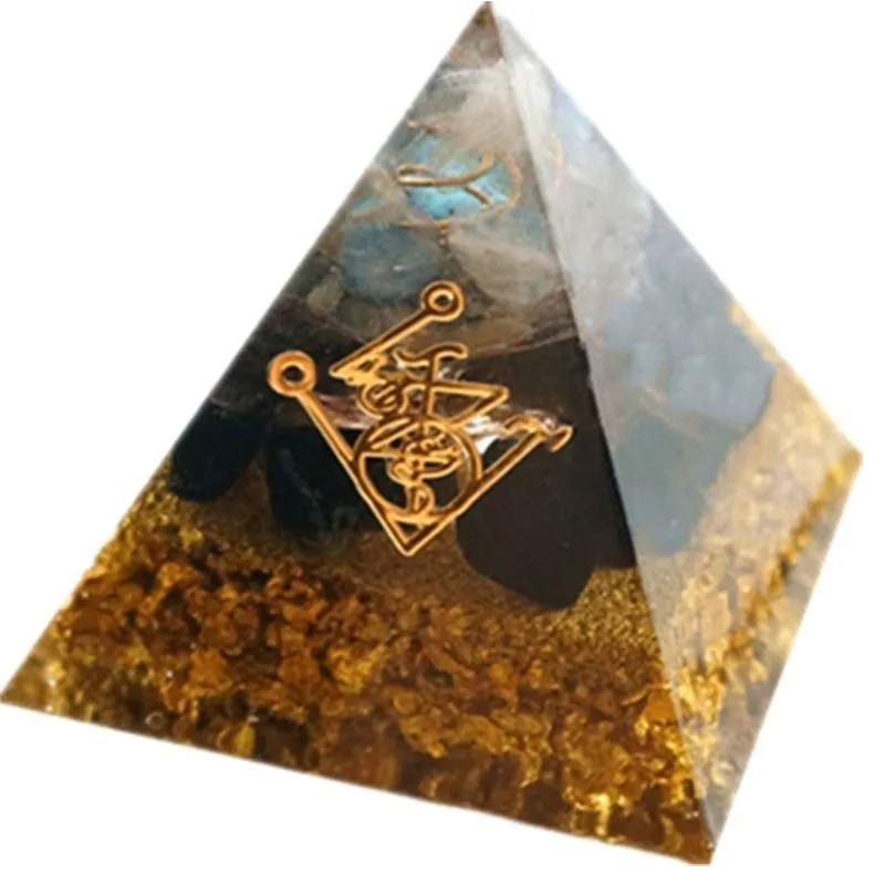 Orgonite Pyramid Muladhara Chakra Obsidian Natural Crystal Repel Evil Spirits Pyramid Decoration Process Resin Gift